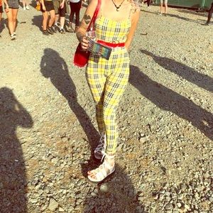 dollskill yellow plaid catsuit